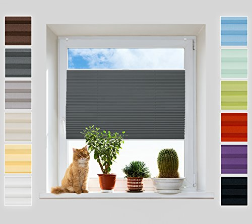Plissee Ohne Bohren Klemmfix, Grafit 50x130 cm, Jalousie mit easyfix Metall Klemmträger | Pearl Stoffkollektion | Leicht zu montieren | Faltrollo Sichtschutz, Sonnenschutz, Fenster
