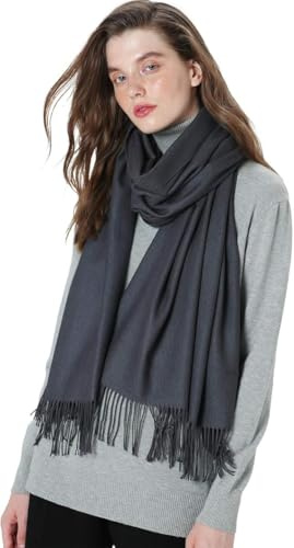 maamgic Schal Damen Warm Winter Herbst Baumwolle Unifarben Stola Geschenk | weiches Kaschmirgefühl, warm, hautfreundlich, unifarben, Fransen, Stola, 20+ Farben, Geschenkidee