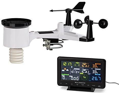 Waldbeck Huygens - 6-in-1 Profi-Wetterstation, 6 Messungen auf einen Blick, Wetterwarnungen, Live-Wetterdaten, punktgenaue Angaben, LED, WiFi, mit App-Steuerung und Farbdisplay, schwarz-weiß