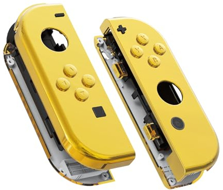 eXtremeRate Chrome Gold Joy con Handheld Controller Housing with Full Set Buttons, DIY Replacement Shell Case for Nintendo Switch Joycon & Switch OLED Joy con Console Shell NOT Included