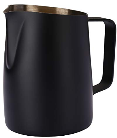 Dianoo Espresso-Milchaufschäumer, Milchkännchen, Edelstahl, für Kaffee-Latte-Kunst, 420 ml Schwarz