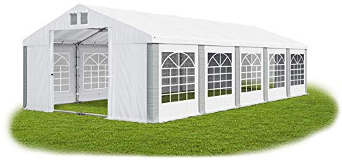 Das Company Tenda per Feste bianco-grigio 4x10m Impermeabile 580 g/m2 PVC tetto modulare Costruzione Summer Plus sul Fondo e Rinforzi Tetto