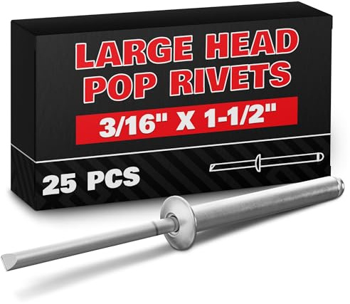 25 Pcs Aluminum Long Rivets 3/16 x 1-1/2 Large Dome Head Long Grip Blind Rivets Grip Range 24–30 mm (0.94–1.18) Heavy Duty for Windows Doors Metal Auto Body Corrosion-Resistant Indoor & Outdoor Use
