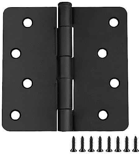Design House Interior Door Hinges, 4.0 in. x 4.0 in., Rounded, 1/4-in. Radius, Steel, Pre-Lubricated, Door Hardware, Matte Black, 10-Pack, 188953