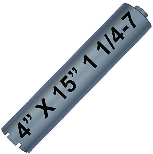 Diamond Core Drill Bit for Concrete 4 in x 16 in Long 1 1/4-7 UNC Thread for Core Drilling Machine or with SDS Max Adapter 102mm X 400mm Long Sintered Diamond Teeth