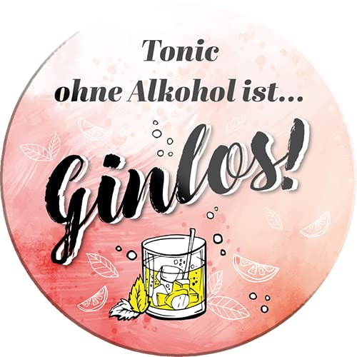 schilderkreis24 – Lustiger Gin Tonic Spruch “Tonic ohne Alkohol ist ginlos!“ Magnet Deko Kühlschrankmagnet Bar Küche Pub Theke Geschenkidee Cocktail Longdrink Spirituosen Trinker 8x8 cm
