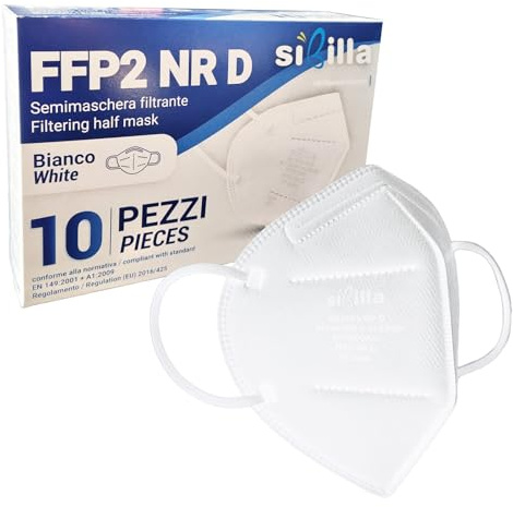 general merchandising FFP2 Masken – 10 Stück | FFP2 Maske Weiße NR D Made in Italy | Maske FFP2 Atemschutzmaske Einzeln verpackt | Zertifiziert EN 149:2001+A1:2009 PFE ≥94%