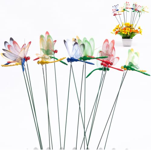 Lot de 30 libellules décoratives sur bâton pour extérieur, cour, jardin, pot de fleurs