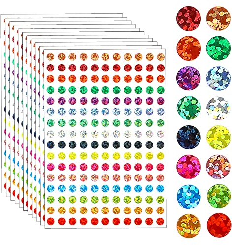 Glänzende Kreis-Punkte-Aufkleber, glitzernde Farbkodierungs-Etiketten, 16 Farben, kleine runde Punkte, Laser, bunte Kreisetiketten für Klassenzimmer, Büro, DIY (3520 Stück)