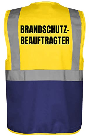 Fassbender-Druck WARNWESTEN - Sicherheitsweste GELB mit Taschen und Reißverschluss nach EN ISO 20471 zertifiziert - Warn Weste für BRANDSCHUTZBEAUFTRAGTER - Unisex mit hochwertigem Reflektorstreifen