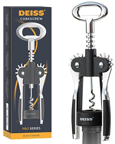 Deiss PRO Wing Corkscrew Wine Opener and Wine Foil Cutter - 2 in 1 Wine Corkscrew and Bottle Opener - The Easiest Way to Open a Wine Bottle - Light and Sturdy Construction