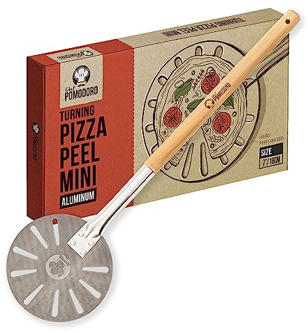 Chef Pomodoro Pizzaschieber – Pizzaschaufel – Pizza Schaufel Metall – Aluminium Pizzaschieber mit Holzgriff – Pizzaschieber für Pizzastein - Pizza Schaufel für den Grill & Backofen (17,8 cm)