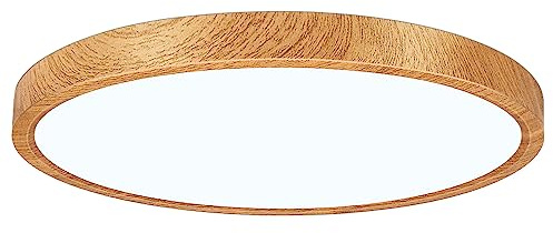 12in/30cm 24W LED Wood Grain Flush Mount Ceiling Light, 2800K Warm White Bathroom Light, 3200LM, Round Ceiling Lighting, 240W Equivalent Ceiling Lamp for Closets, Kitchens, Hallway, Bedrooms, etc.
