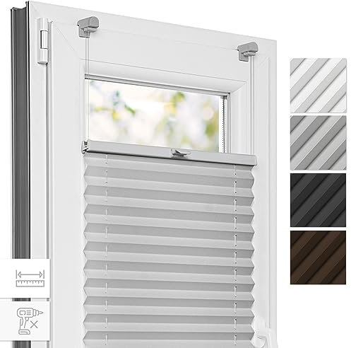 Estika Plissee, Bruchfeste Klemmhalter - Hellgrau - 75 cm x 100 cm - Plissee ohne Bohren, Plissee Klemmfix, Rollos für Fenster ohne Bohren, Jalousien Fenster für innen, Raffrollo
