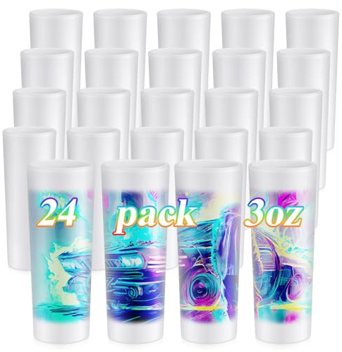 Hsei 24 vasos de chupito esmerilados de sublimación de 3 onzas, vasos de chupito de sublimación en blanco, vasos de vidrio de sublimación personalizados con base pesada para vino, cerveza, vodka,