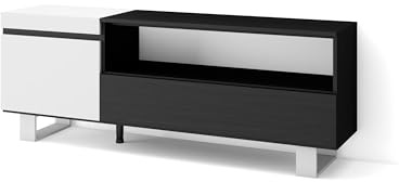 Skraut Home | TV-Schrank, Lowboard | für Wohnzimmer und Esszimmer | 150x57x35cm | Für TV-Geräte bis zu 65 | Industriedesign | Moderner Stil | Weiß und Schwarz