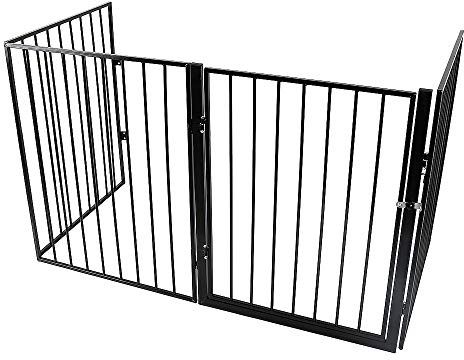 Belfoyer Sicherheitsgitter für Kinder, 240 cm, Schutzgitter aus Metall, 4 Paneele, Tür inklusive, 240 x 75 cm, Schwarz