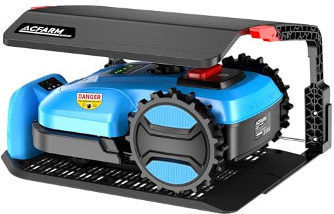 ACFARM Tondeuse à gazon robotique pour 0,25 acre 47 % de pente, tondeuse à gazon automatique avec batterie 20 V 4,0 Ah et fonction application, station d'accueil et garage inclus