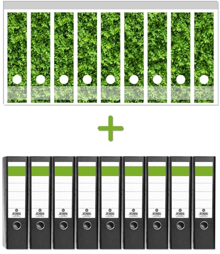 Wallario 9 Stück breite Ordner inkl. Klebeetiketten mit Motiv Grüne Hecke - Set mit Rückenschildern/Ordnerrücken Stickern