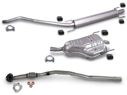 BESTPRICE Auspuff Schalldämpfer Set 1x Mittelschalldämpfer, 1x Endschalldämpfer inkl Montagezubehör Kompatibel mit OPEL ASTRA H Caravan (A04)