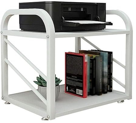 FLYIFE Desktop-Druckerständer, 2 Etagen, Holz-Druckerständer, kleines Druckerregal, Fester Metallrahmen, Desktop-Regal für Faxgerät, Scanner-Halterung, Druckerregal, Druckerregale, Drucker- Deskt