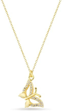 Einzelstück® Halskette mit Schmetterling Anhänger Rebirth Gold I 925 Sterling Silber 14K vergoldet I Silberkette mit Zirkonia Steinen I Antiallergen & nickelfrei (Gold)