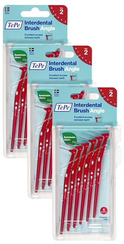 TEPE Angle Interdentalbürsten Rot (ISO Größe 2: 0,5 mm) / Kontrollierte Reinigung der Zahnzwischenräume auch an schwer zugänglichen Stellen / 1 x 6 Angle Interdentalbürsten (3er Pack)