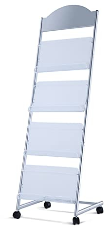 JIXINYU Zeitschriftenständer, bodenstehend, 4-stufiger Zeitungs- und Zeitschriftenständer aus Metall, Prospektständer, Büro-Rezeption, Bodenhöhe 145 cm, Prospekthalter, Bücherregal