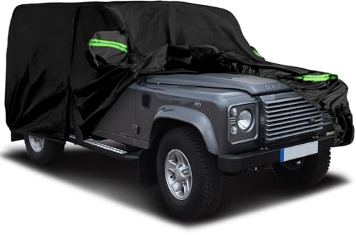 Waterproof Car Cover Fits for 1990-2016 Land Rover Defender 110, All Weather Outdoor Cover Full Car Cover with Door Zipper & Windproof Bands for Sun Snow Rain Dust Protection