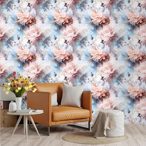 Selbstklebende Tapete Blaue Chrysantheme Strukturtapete Wandtattoo Schlafzimmer Tapete Selbstklebend Vliestapete Wallpaper for Living Room Tapeten Wandschutzfolie 45x600cm