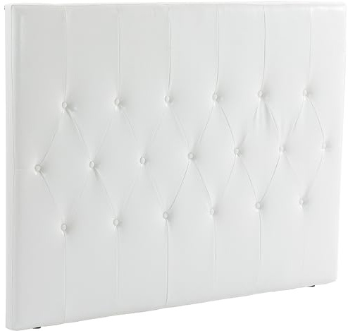 HOMCOM Testiera Letto Matrimoniale Imbottita in MDF 160x7x120 cm Bianco | Pelle PU, Spalliera Letto, Design a Bottoni