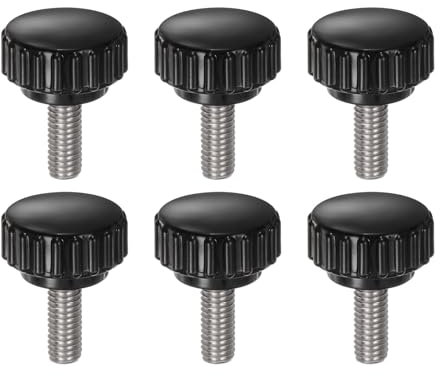 sourcing map 6pcs Knurled Clamping Knobs M6 x 16mm Metric 304 Stainless Steel Male Thread Thumb Screw on Type 22mm Plastic Round Head Threaded Hand Bolt Stud Knobs Black