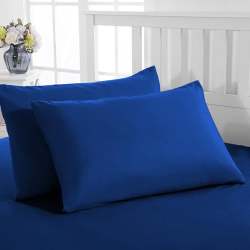 PRIME LINENS Confezione da 2 federe per cuscini, in poliestere e cotone, di dimensioni standard, con chiusura a portafoglio, resistenti alle pieghe, allo sbiadimento, lavabili in lavatrice (colore blu