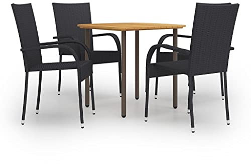 NQJIBUE Gartenmöbel-Set, 5-teilig, Polyrattan, Schwarz, Gartenmöbel-Sets