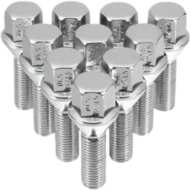 SHENGG Auto M12x1,5 Radschraube Kegel 60° Radschrauben Radmuttern Radbolzen 10Stk Silberton for Alufelgen und Stahlfelgen