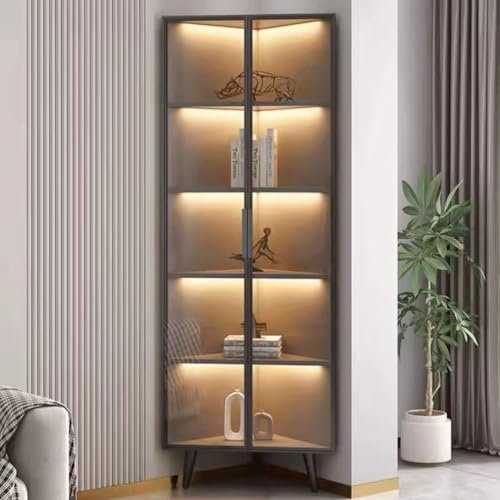 WEIDPHL Eckvitrine, Lagerschrank Mit Glastür, Moderner Dreieckiger Vitrine-Lagerschrank Für Schlafzimmer, Wohnzimmer, Büro,Medium