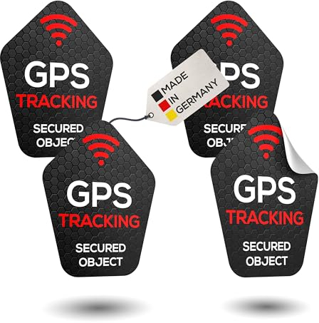 TinyTag® 4X Hinweis-Aufkleber für GPS Tracker - Wetterfester Warn-Sticker als Diebstahlschutz für Dein Fahrrad, eBike, Auto, Motorrad & Koffer - Bombenfest & langlebig | Fahrrad Aufkleber (4er Pack)