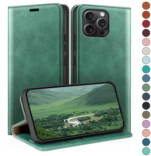 HUOUH for iPhone 15 Pro 6.1 Wallet case with RFID Blocking PU Leather,Flip Folio Book covers,Credit Card Holder Shockproof Phone case Women Men for Apple 15 Pro case Sea Green