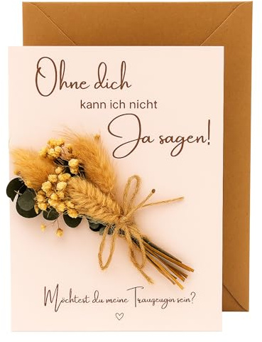 Milaboo Trauzeugin fragen Karte mit Trockenblumen – Grußkarte mit Umschlag – Karte zur Trauzeugin-Frage – Geschenkidee zur Hochzeit