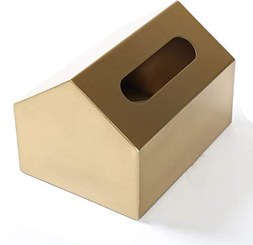 Moderne Taschentuchbox aus Edelstahl in Hausform für Badezimmer und Büro, goldfarben, Größe L