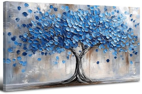 Tree of Life Wall Art Navy Blue Wall Decor Abstract Nature Trees Landscape Picture Canvas Prints for Living Room Modern Home Decor Blossoms Flower Painting Poster Aesthetic Artwork Decoration 20x40”