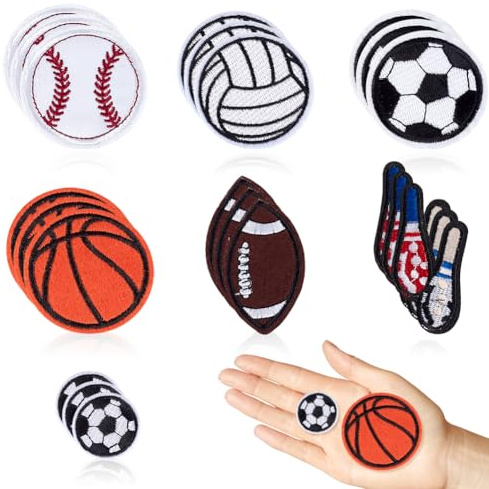 AHANDMAKER 21 parches de pelota deportiva, 7 estilos bordados para planchar o coser, parches de reparación de tela, parches decorativos para ropa, pantalones, mochilas, sombreros, accesorios de