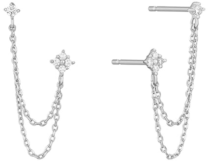 Chain Earrings for Women Girls Silver Gold Double Piercing Huggie Cubic Zirconia Stud Earrings Tassel Links Ear Cuff Cartilage Earrings for Teen Girls Women Jewellery Gifts Christmas Birthday