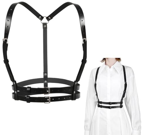Punk Leder Körperkette Damen Leder Gürtel Körper Brust Kette, 1 Stück Harness Damen Oberkörper, Schulterholster, Leder Harness für Frauen, für Frauen Mädchen Cosplay Damen, Schwarz