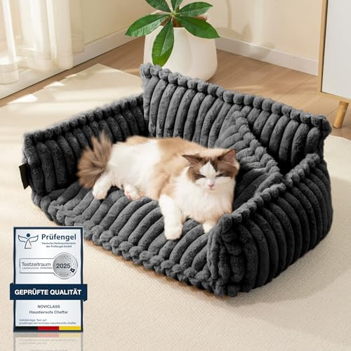 noviclass® Katzensofa Chaffar | Katzenbett Hundebett Hundesofa | Orthopädische Matratze | Moderner Stil | Cord-Design Größen (Kohle, M (80cm))