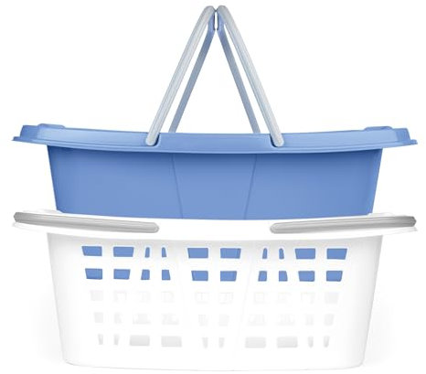 Beldray Stackable Laundry Baskets – Set Of 2, Compact Nesting Design, Space-Saving, Long Carry Handles, 26L Capacity, Approx Size, 57 x 41 x 21cm, Organise, Store & Sort Laundry