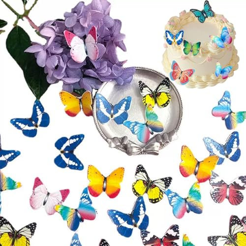 GGUFAY 40 pezzi commestibili decorazioni per torte a forma di farfalla, decorazioni per cupcake a forma di fiore di carta ostia, decorazioni per torte a forma di fiore hawaiano, dimensioni miste