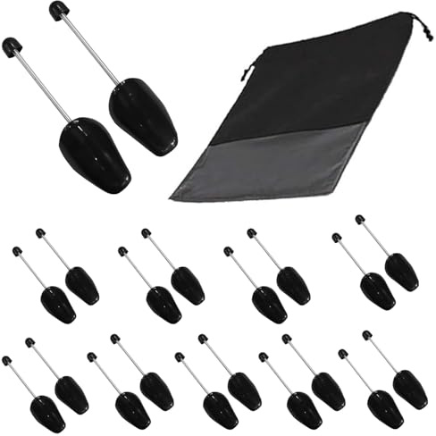 Adjustable Shoe Trees, Black Plastic with Metal Spring, Pack of 10 Pairs, Shoe Shape Maintainer