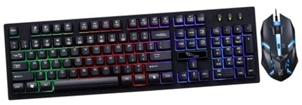 Clavier et Souris USB de Jeu Mécaniques 104 Touches Noir | 1 Set, Plastique Résistant à L'usure, 4 Touches pour Souris, Design sans Conflit