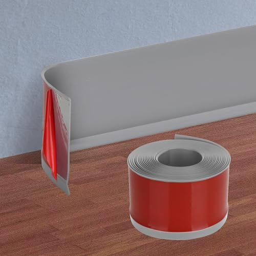 YKUKIZEE 6 M Self-Adhesive Plastic Skirting Board Grey, 10 cm Wide Wall Baseboard Molding Trim, Vinyl Wall Base Moulding Trim, Flexible Skirting Boards Covers